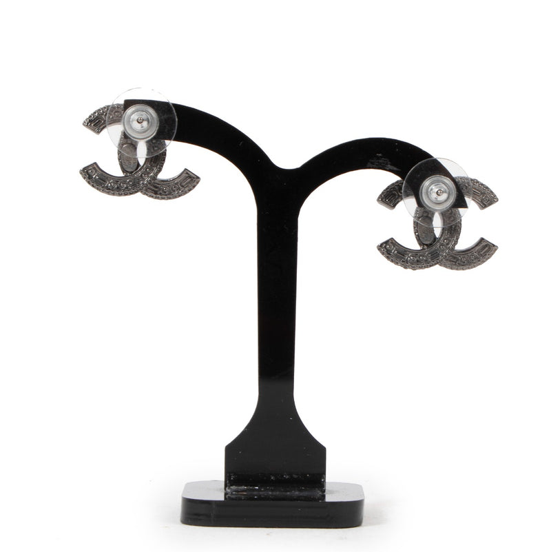 Chanel Fall 2015 Black CC Crystal Earrings