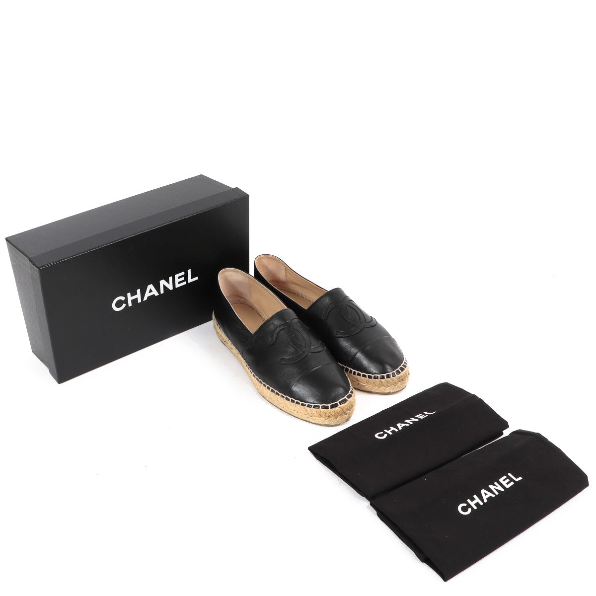 Chanel Black Leather Espadrilles - Size 39 – Labellov