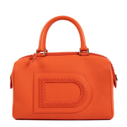 Delvaux Red Louis Boston top handle bag with wafted details and gold hardware, including a long strap for versatile wear. Shop now on Labellov.com.
