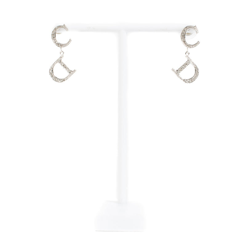 Christian Dior John Galliano Silver Crystal CD Earrings