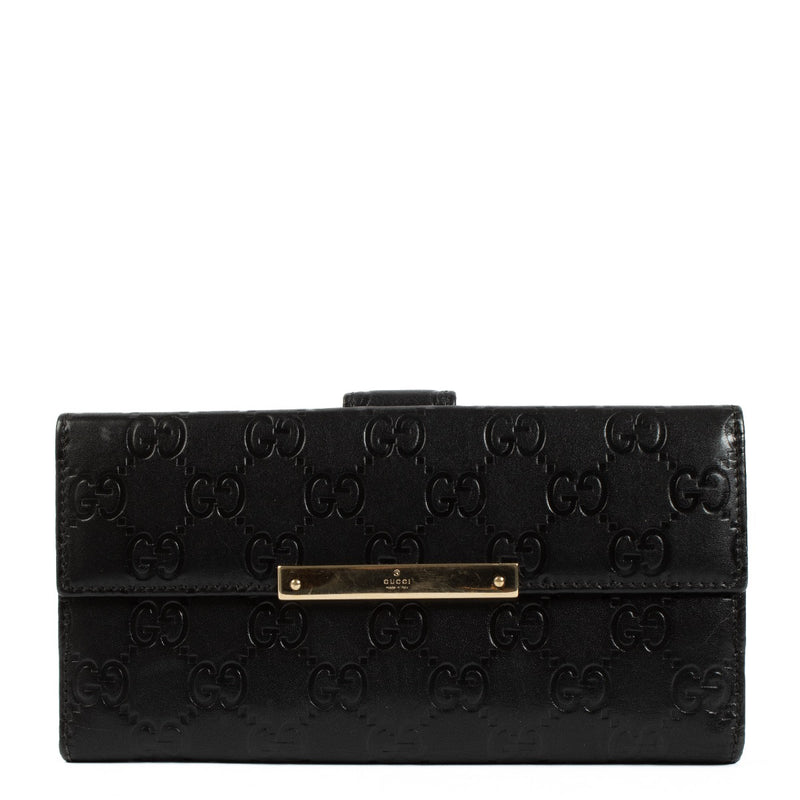 Buy authentic second hand Gucci Monogram Black Embossed Leather Checkbook Wallet at Labellov.com