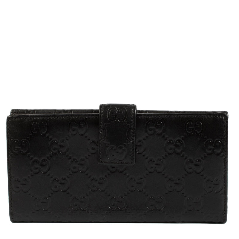 Buy authentic second hand Gucci Monogram Black Embossed Leather Checkbook Wallet at Labellov.com