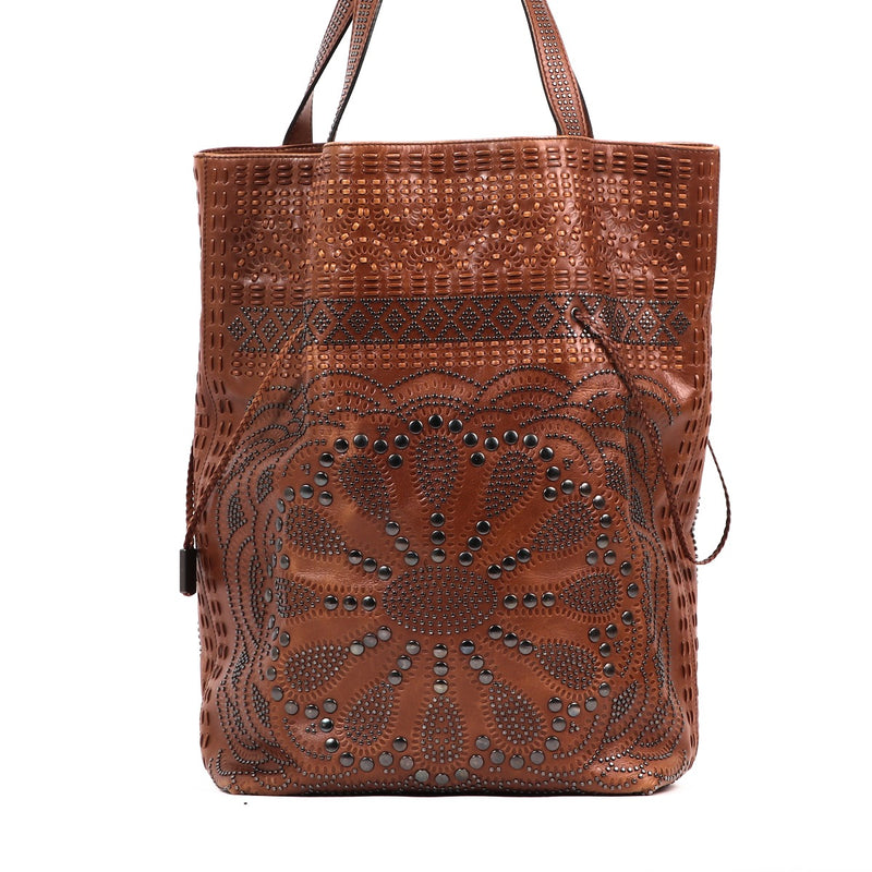 Gucci Brown Studded Leather Shoulder Bag