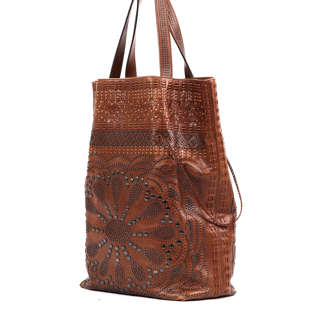 Gucci Brown Studded Leather Shoulder Bag