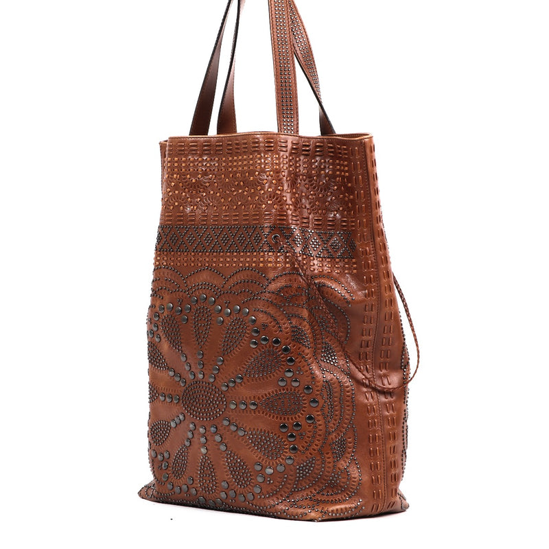 Gucci Brown Studded Leather Shoulder Bag