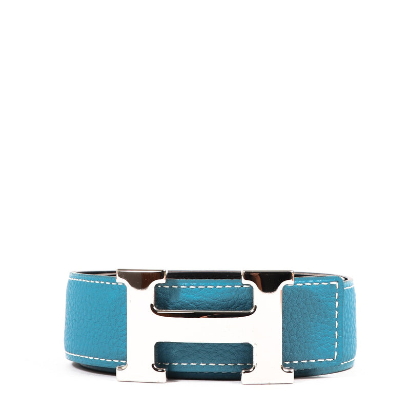Hermès Omkeerbare Blauwe Togo/Zwarte Tadelakt Constance H Riem - Maat 90