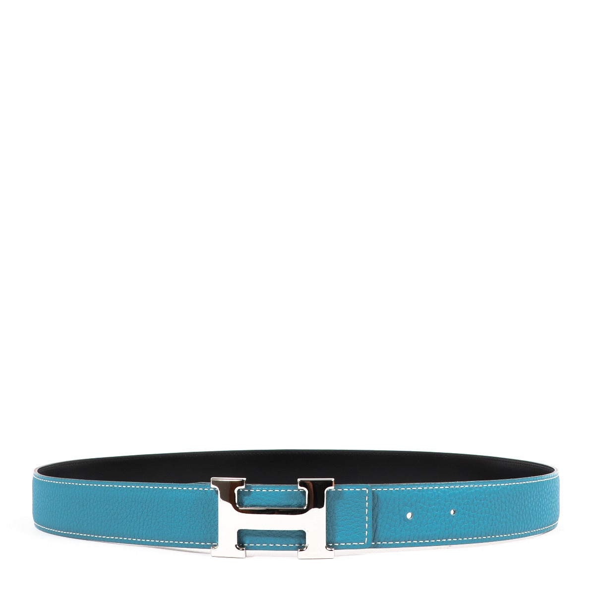 Ceinture Hermès réversible Constance H en cuir Togo bleu/Tadelakt noir – Taille 90