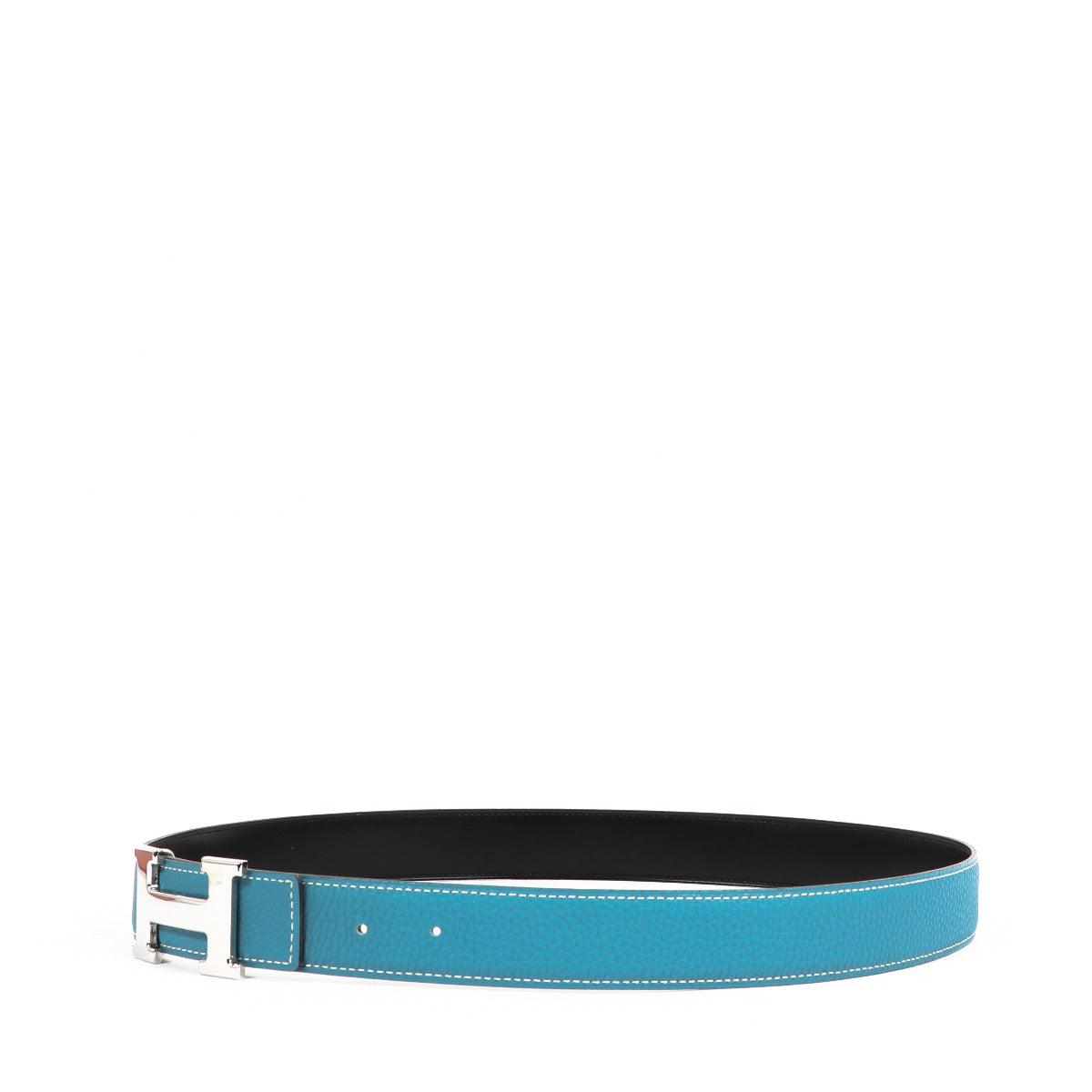 Ceinture Hermès réversible Constance H en cuir Togo bleu/Tadelakt noir – Taille 90