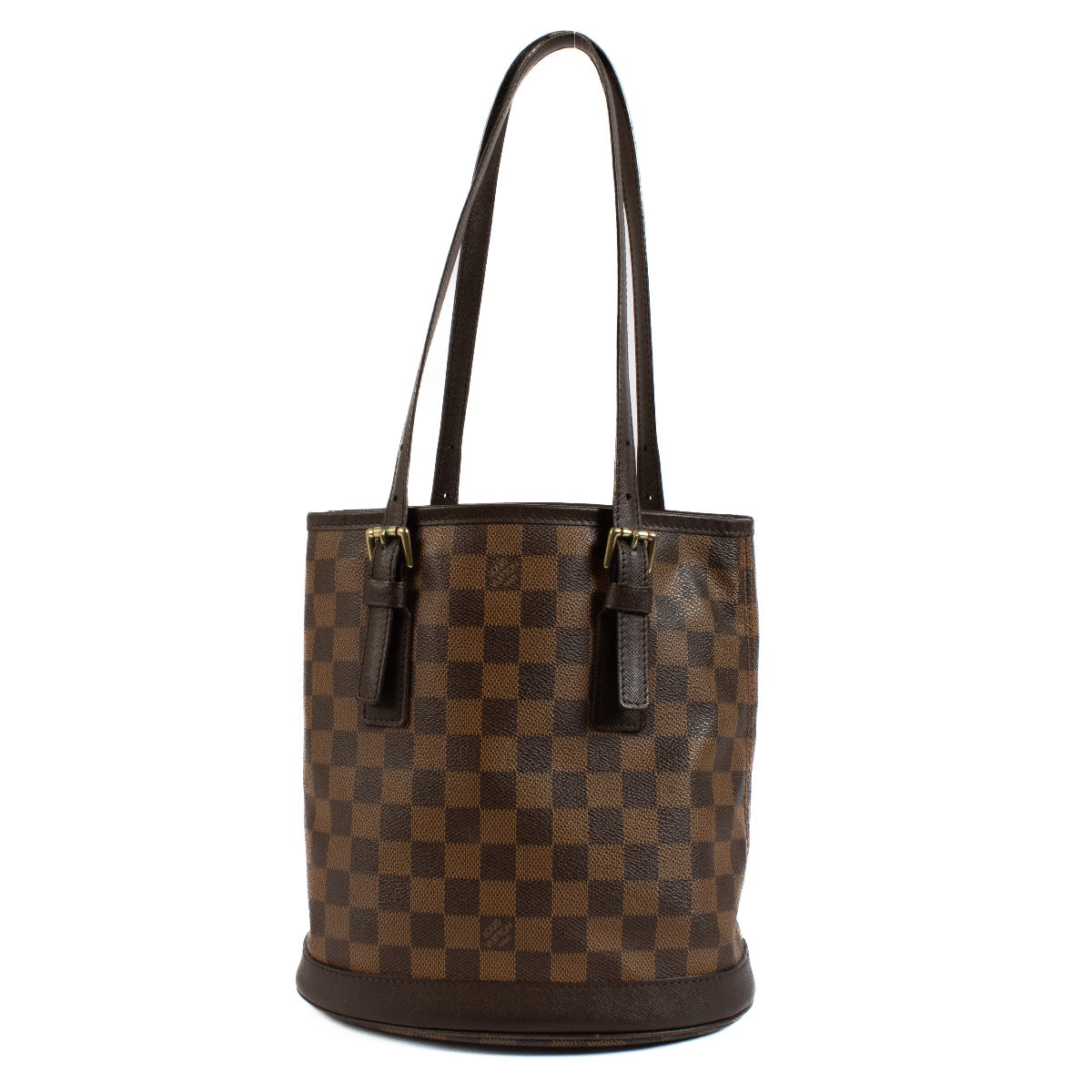 Shop safe online at Labellov in Antwerp, Brussels and Knokke this 100% authentic second hand Louis Vuitton Damier Ebene Marais Bucket Bag