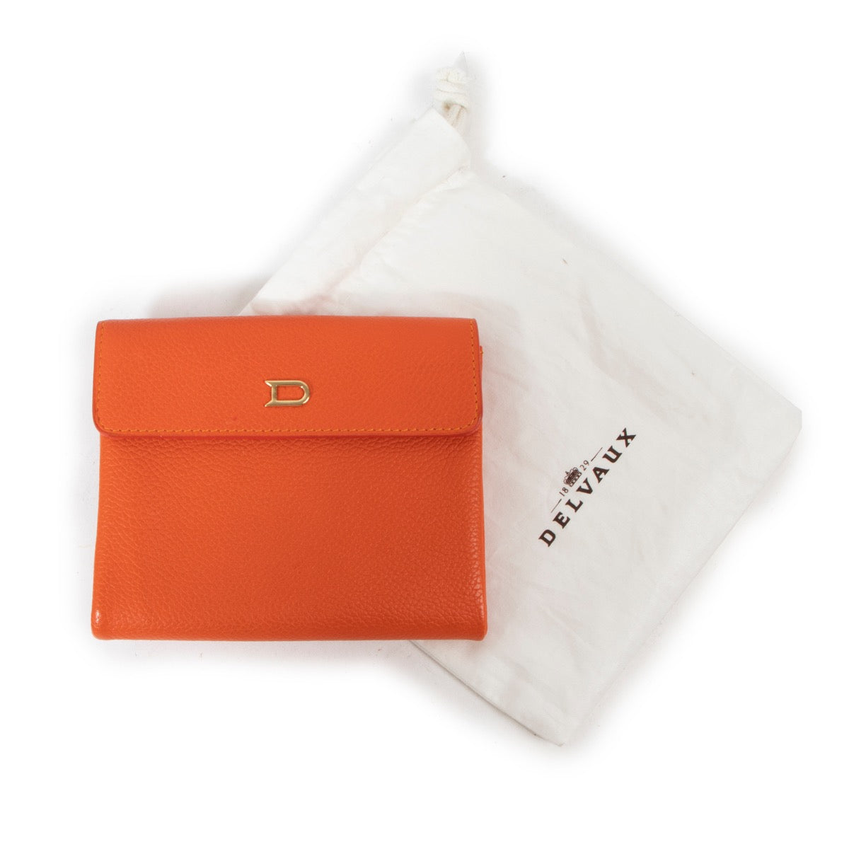 Buy an authentic second hand Delvaux Orange Leather Square Wallet in very good condition at Labellov.com