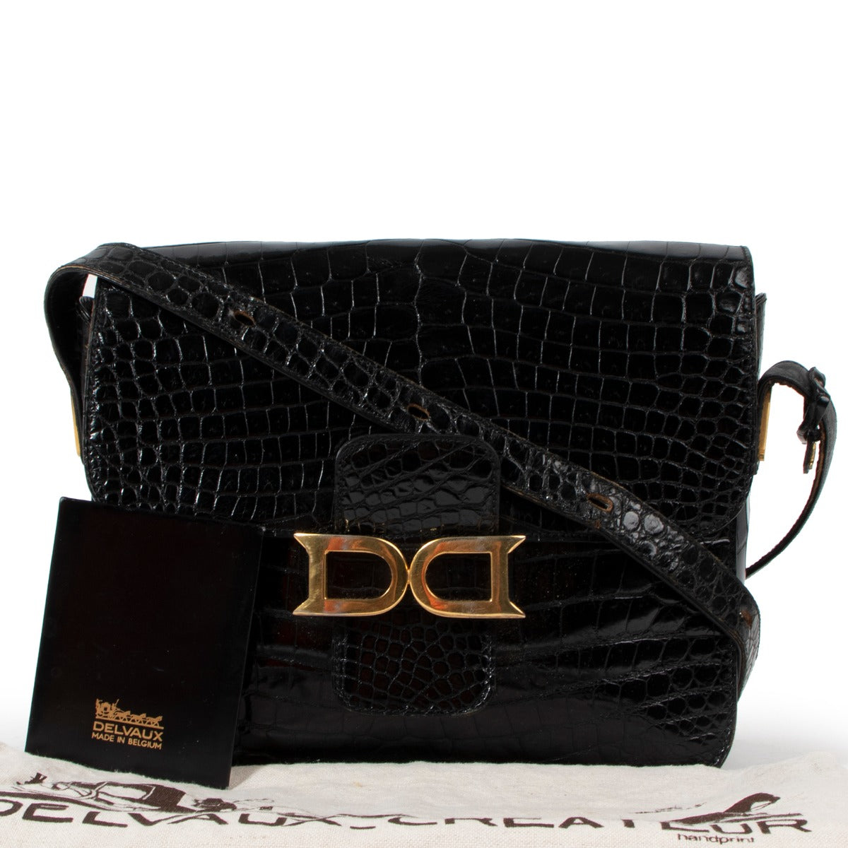 Delvaux 1980s Bourgogne Black Crocodile Crossbody Bag