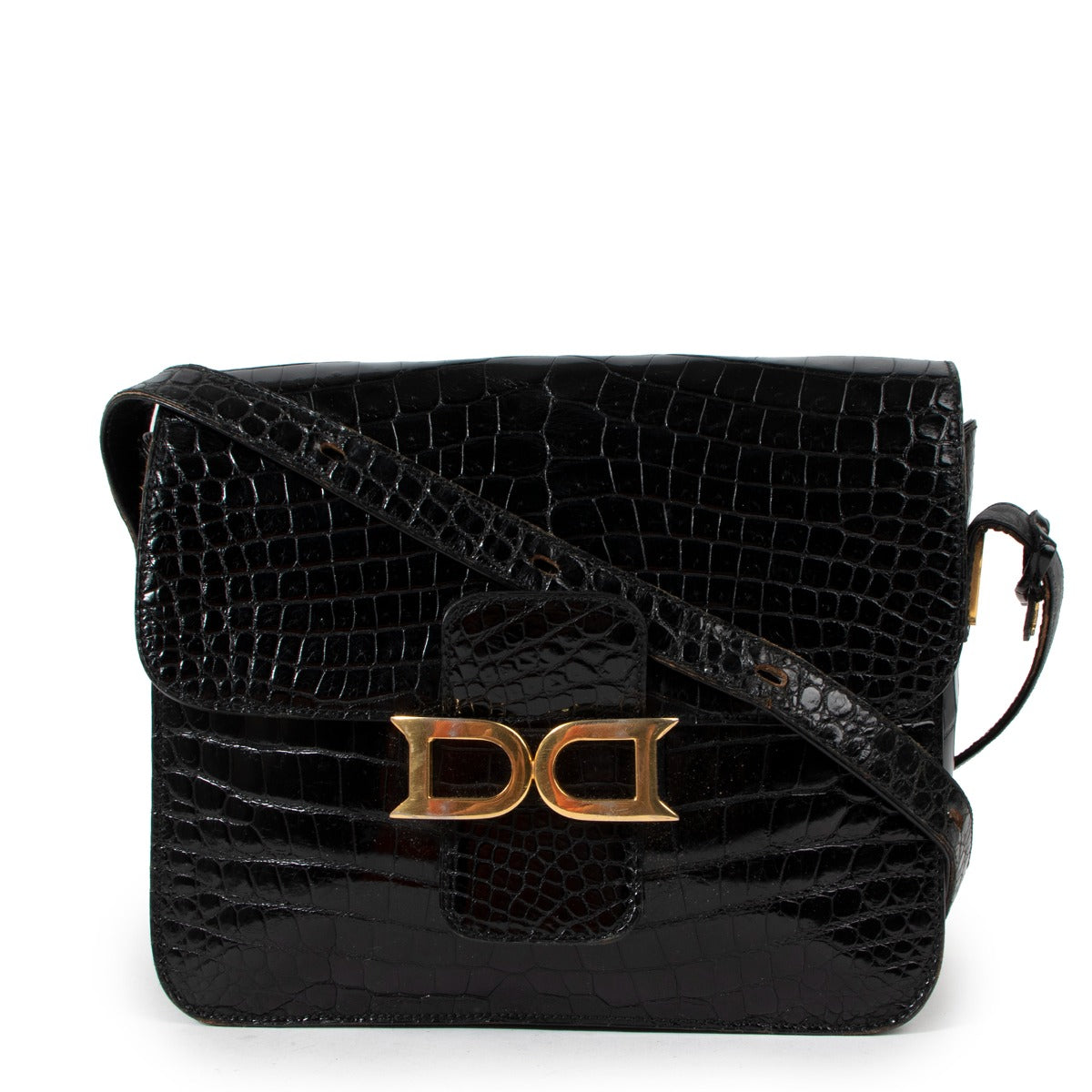 Delvaux 1980s Bourgogne Black Crocodile Crossbody Bag