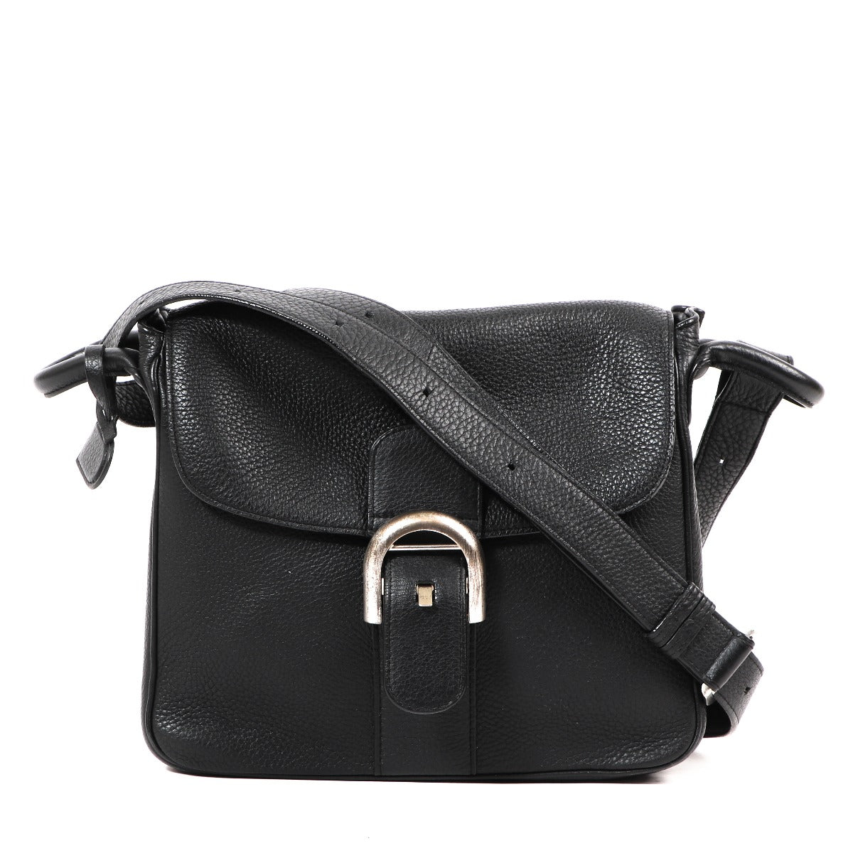 Buy an authentic second hand Delvaux Black Taurillon Crispé Brillant Baudrier Crossbody Bag in very good condition at Labellov Antwerp.