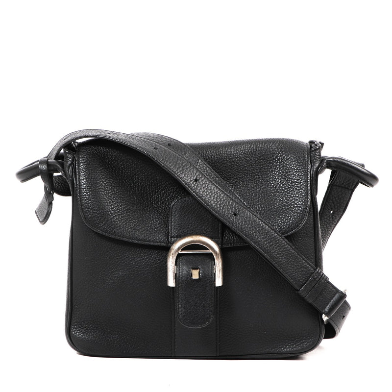 Buy an authentic second hand Delvaux Black Taurillon Crispé Brillant Baudrier Crossbody Bag in very good condition at Labellov Antwerp.