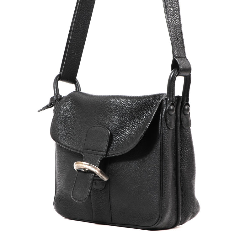 Buy an authentic second hand Delvaux Black Taurillon Crispé Brillant Baudrier Crossbody Bag in very good condition at Labellov Antwerp.