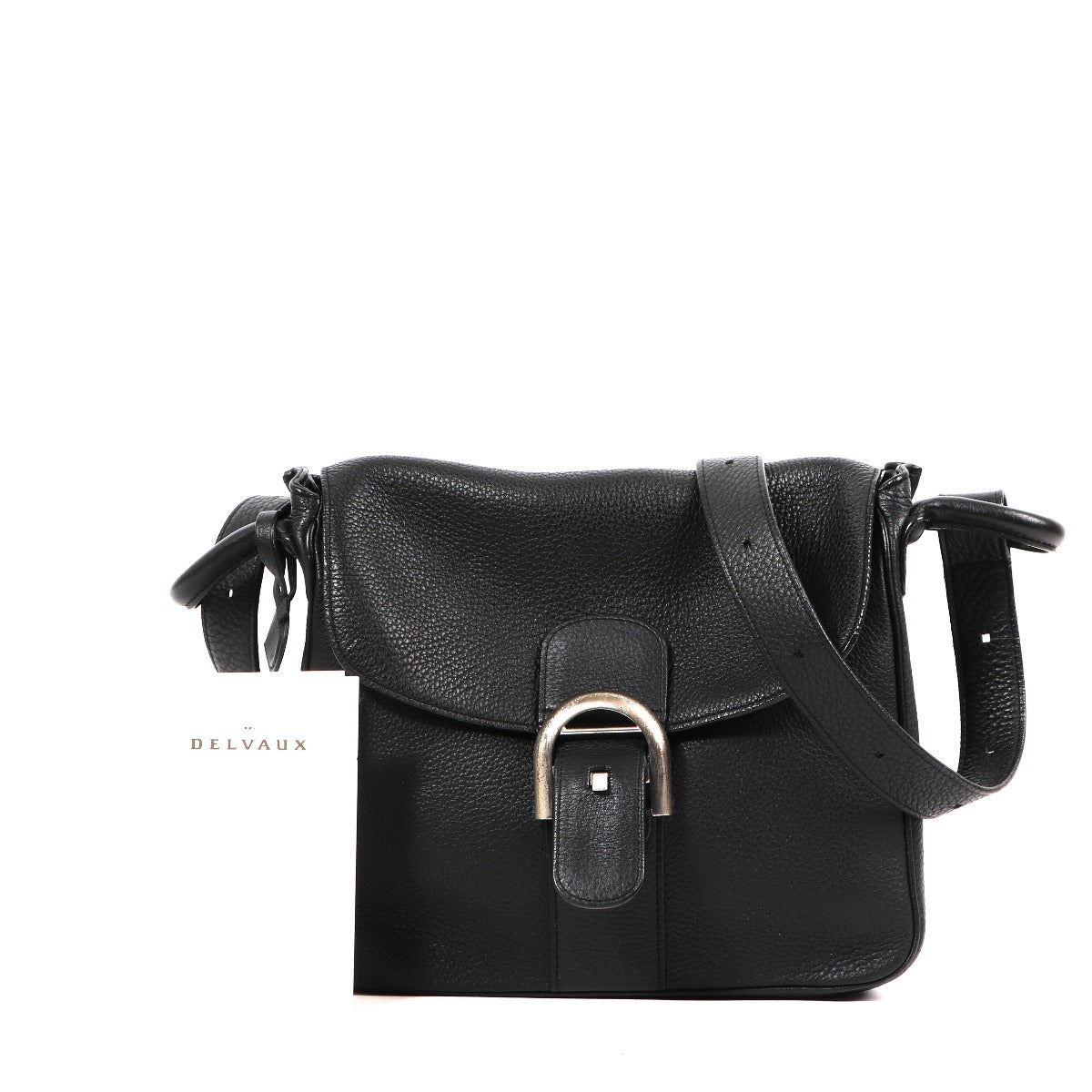 Buy an authentic second hand Delvaux Black Taurillon Crispé Brillant Baudrier Crossbody Bag in very good condition at Labellov Antwerp.