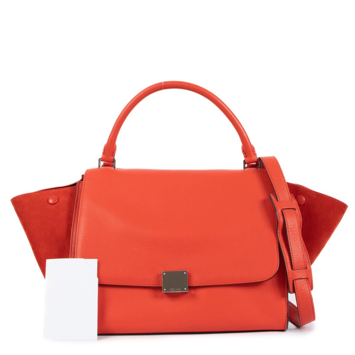 Celine Red Calfskin & Suede Medium Trapeze Bag