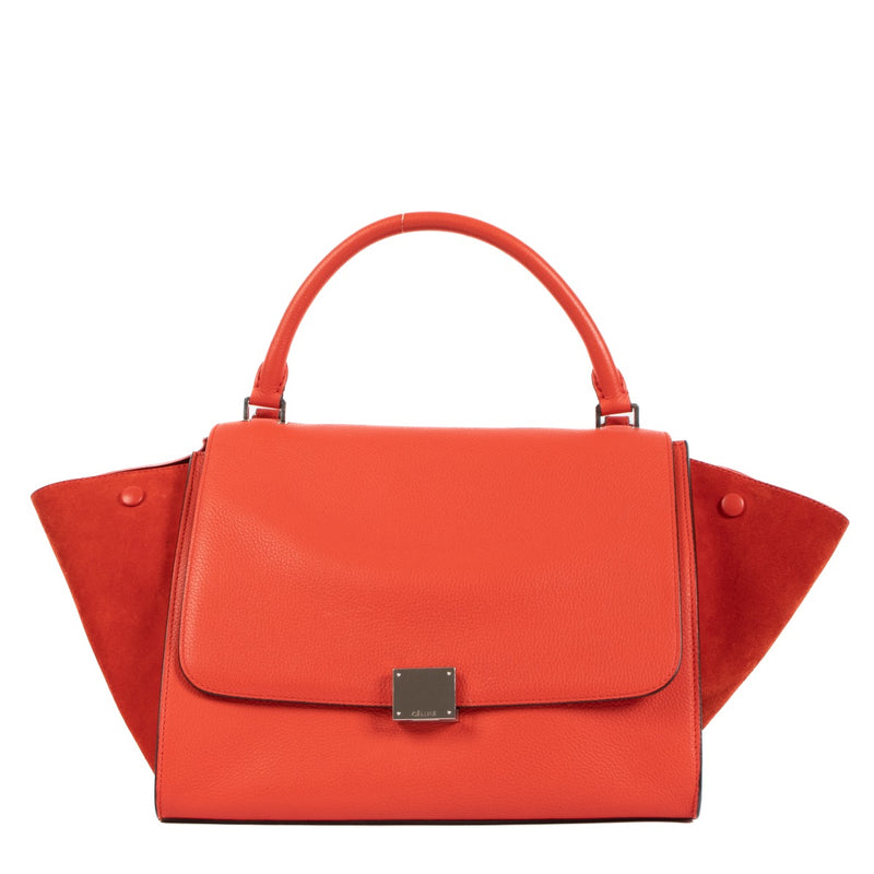 Celine Red Calfskin & Suede Medium Trapeze Bag