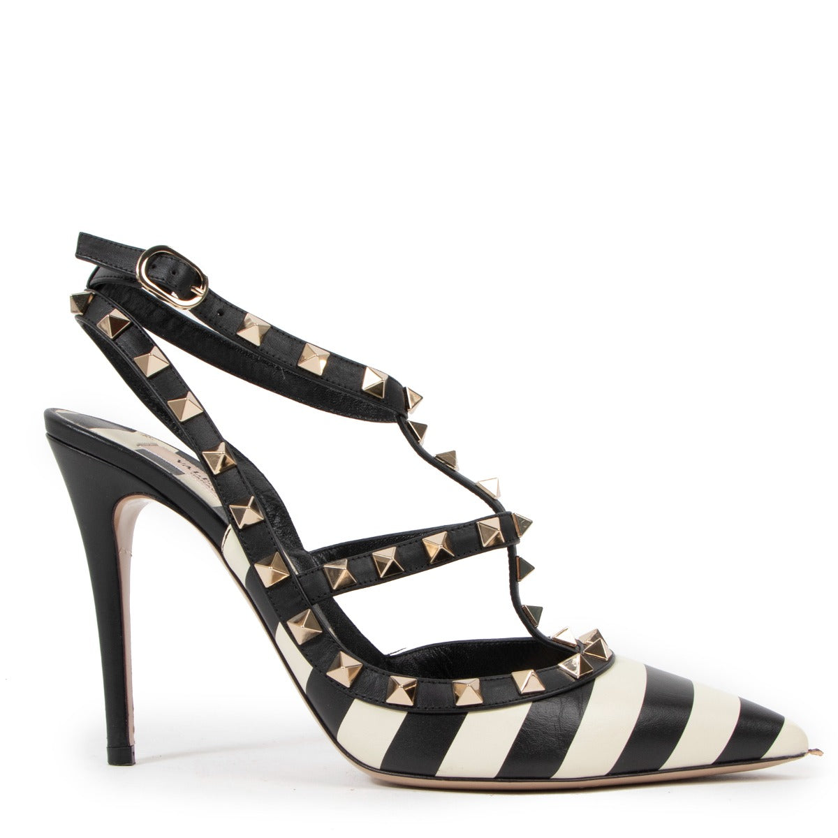 Valentino Garavani Rockstud Caged 100 Striped Pumps