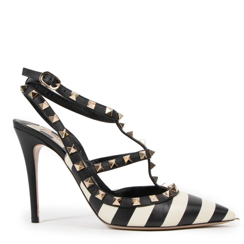 Valentino Garavani Rockstud Caged 100 Striped Pumps