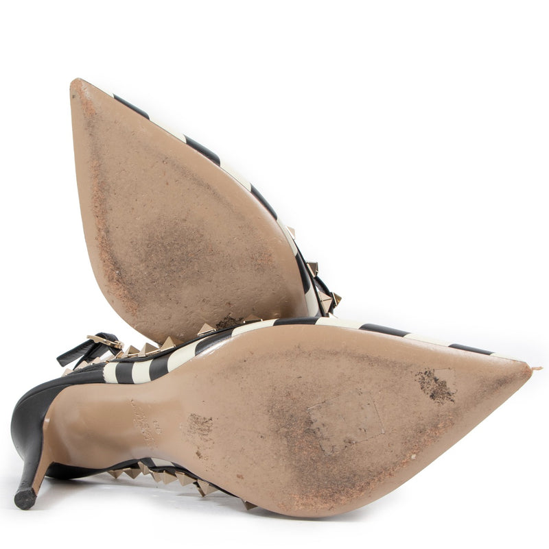 Valentino Garavani Rockstud Caged 100 Gestreepte Pumps - Maat 38