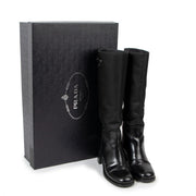 Buy authentic vintage Prada Black Brushed Leather & Nylon Boots in good condition at Labellov Antwerp.
