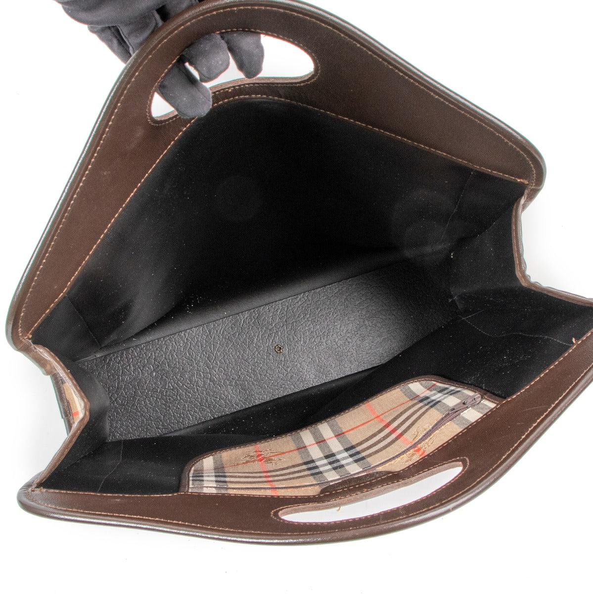 Burberry Vintage Check Brown Leather Tote Bag