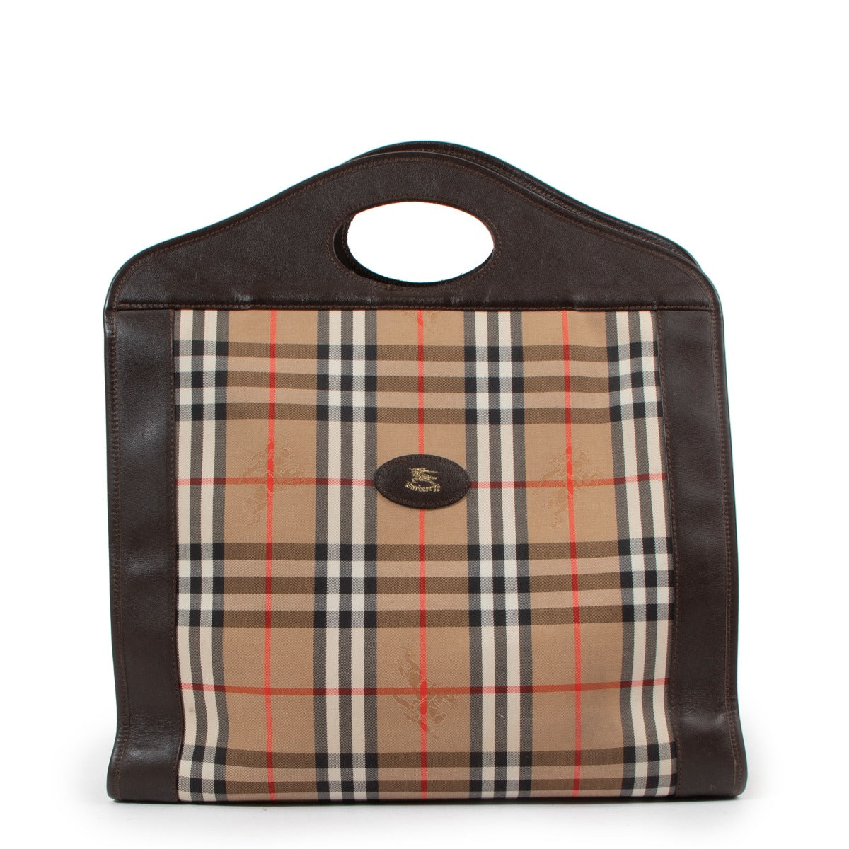 Burberry Vintage Check Brown Leather Tote Bag