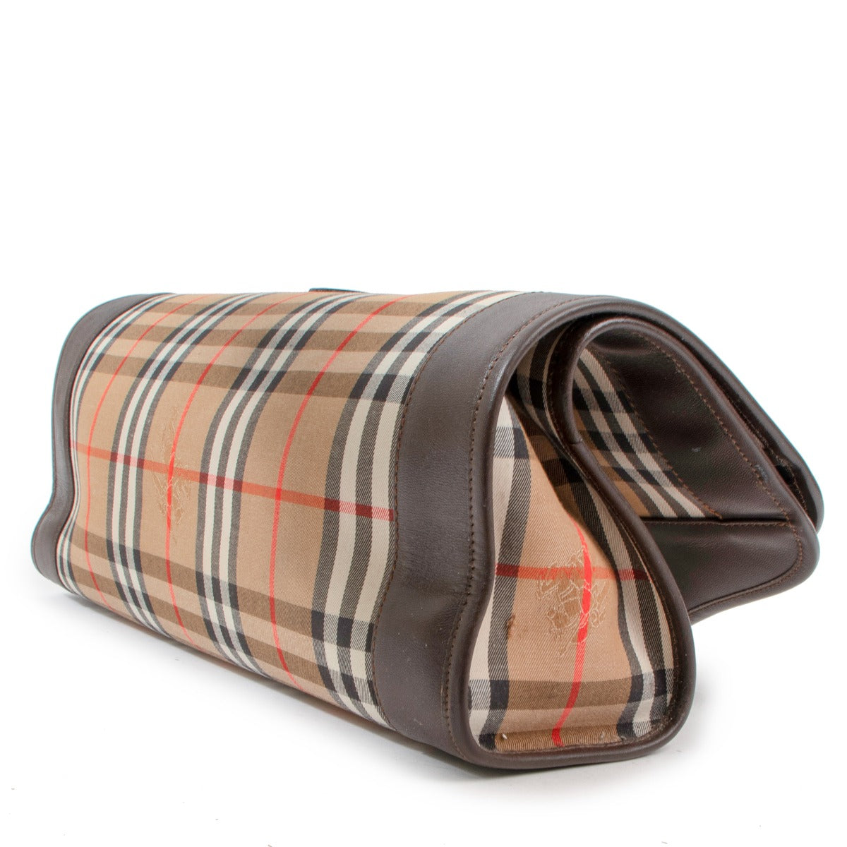 Burberry Vintage Check Brown Leather Tote Bag
