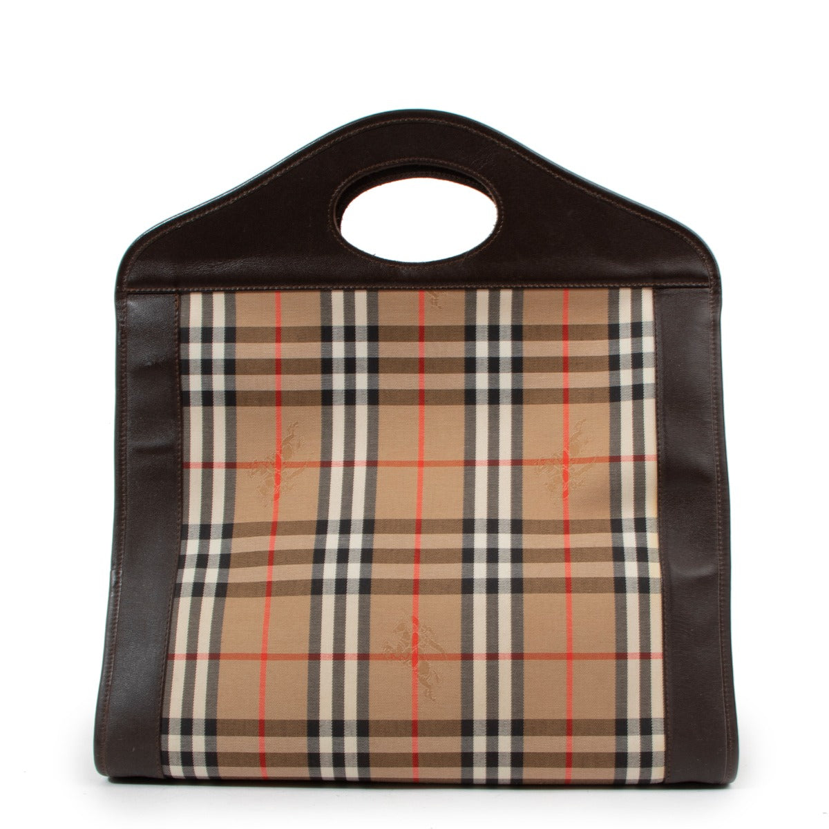 Burberry Vintage Check Brown Leather Tote Bag