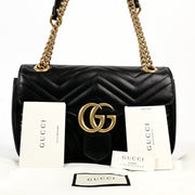 Shop safe online at Labellov in Antwerp this 100% authentic second hand Gucci Black Matelassé Small Marmont Shoulder Bag