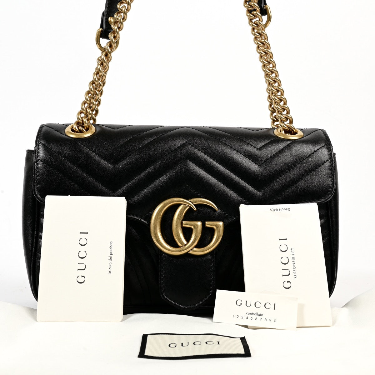 Shop safe online at Labellov in Antwerp this 100% authentic second hand Gucci Black Matelassé Small Marmont Shoulder Bag