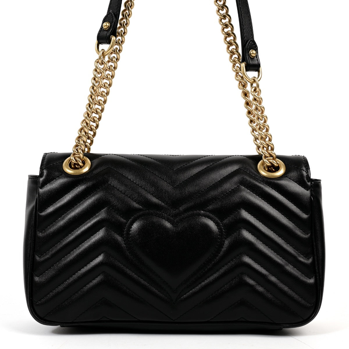 Shop safe online at Labellov in Antwerp this 100% authentic second hand Gucci Black Matelassé Small Marmont Shoulder Bag