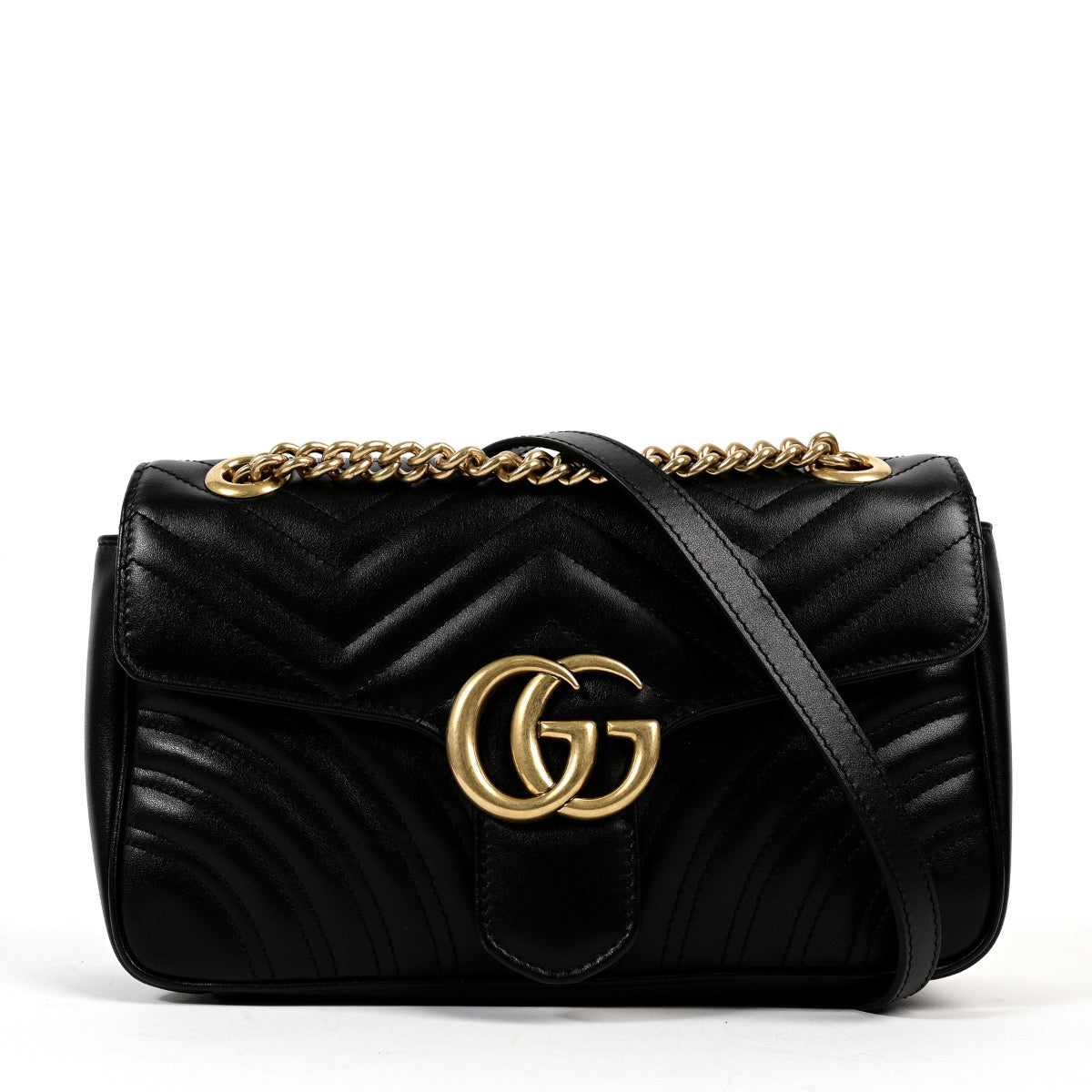 Shop safe online at Labellov in Antwerp this 100% authentic second hand Gucci Black Matelassé Small Marmont Shoulder Bag