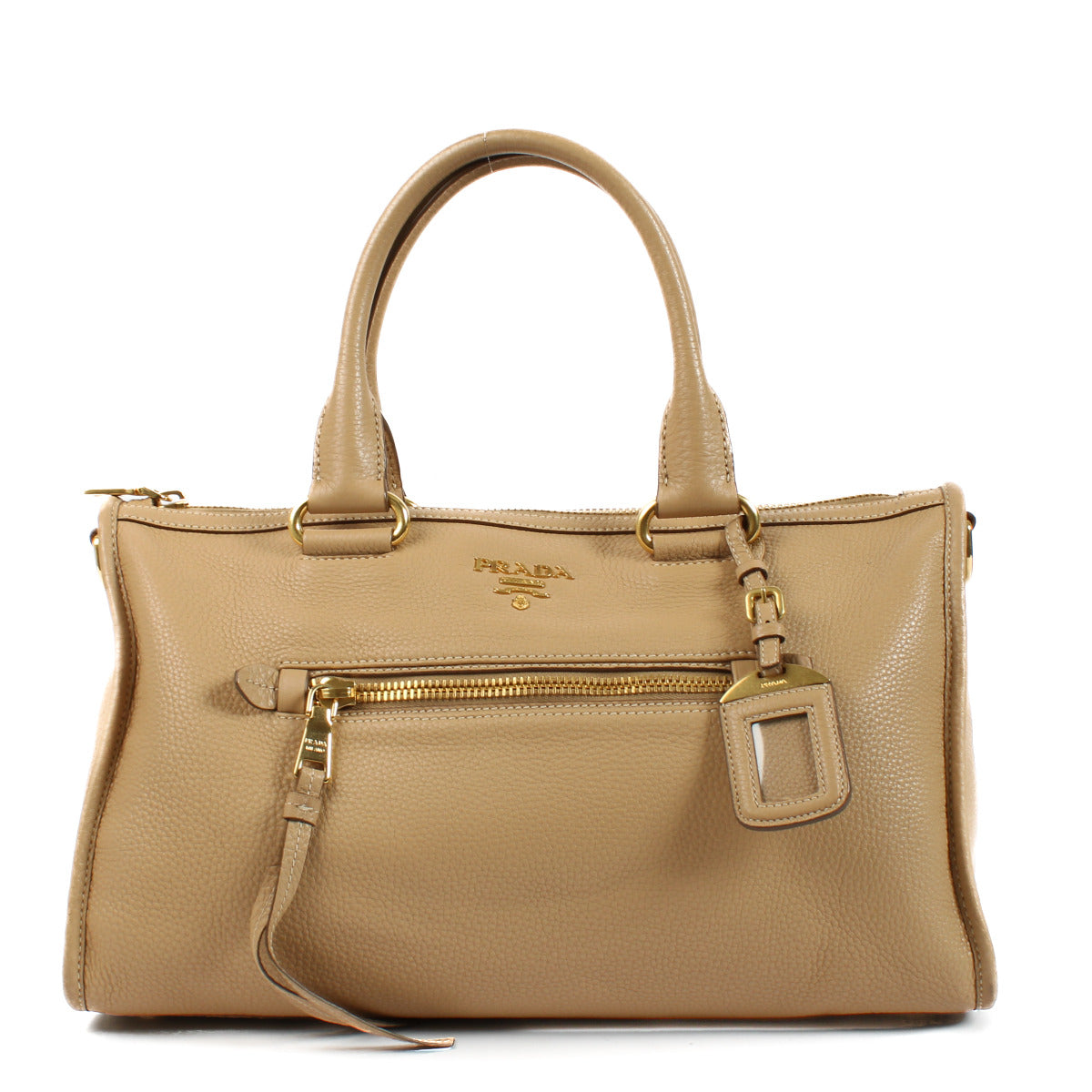 Prada Beige Calfskin Leather Bauletto Top Handle Bag