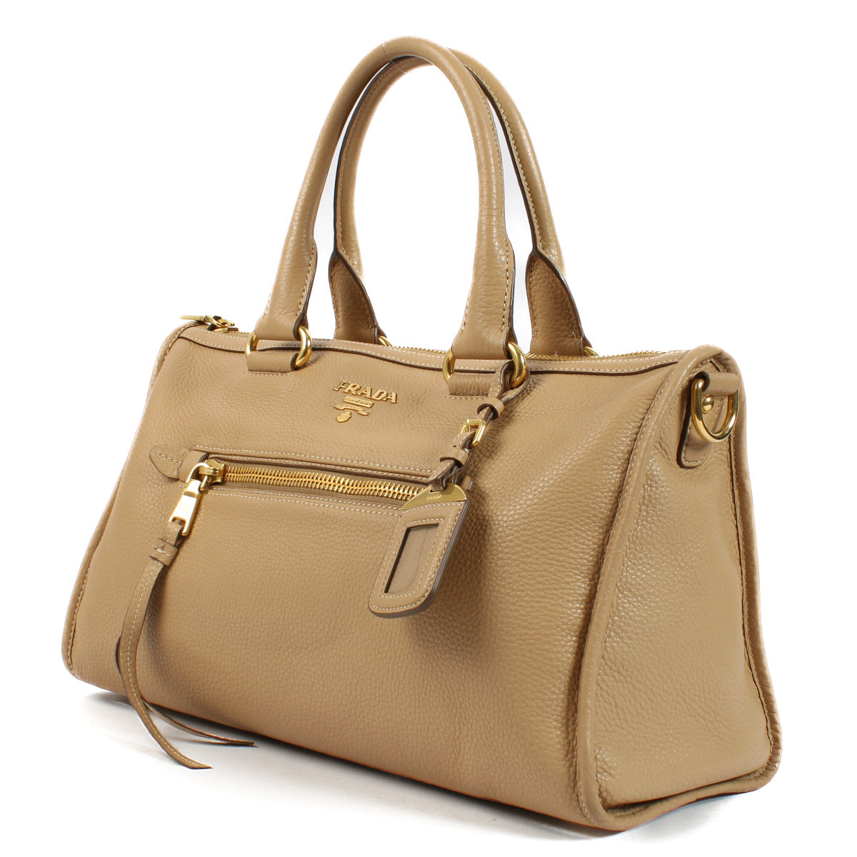 Prada Beige Calfskin Leather Bauletto Top Handle Bag
