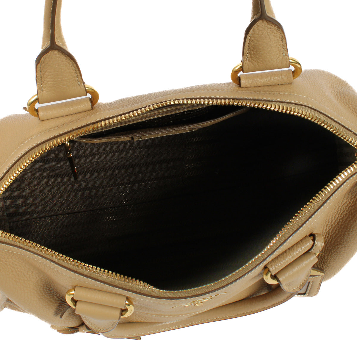 Prada Beige Calfskin Leather Bauletto Top Handle Bag