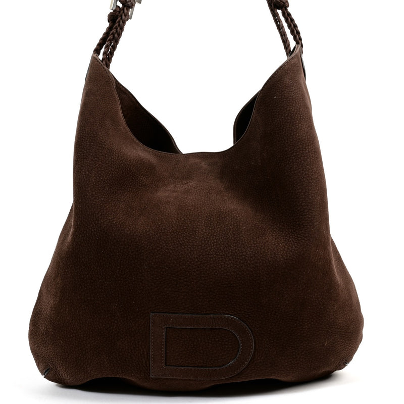Buy an authentic second hand Delvaux Cacao Nubuck Louise Tressé Shoulder Bag in very good condition at Labellov