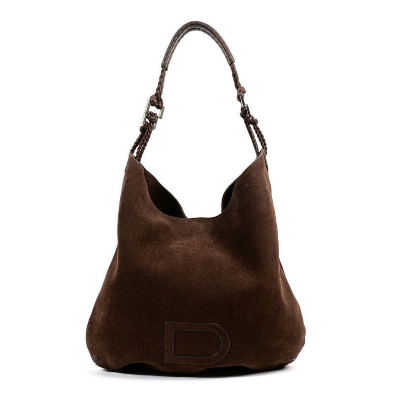 Buy an authentic second hand Delvaux Cacao Nubuck Louise Tressé Shoulder Bag in very good condition at Labellov