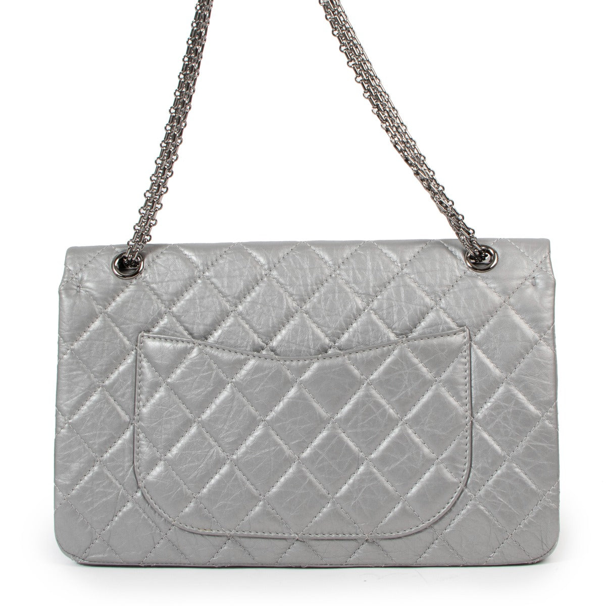 Chanel Silver Aged Calfskin Leather Maxi Reissue 2.55