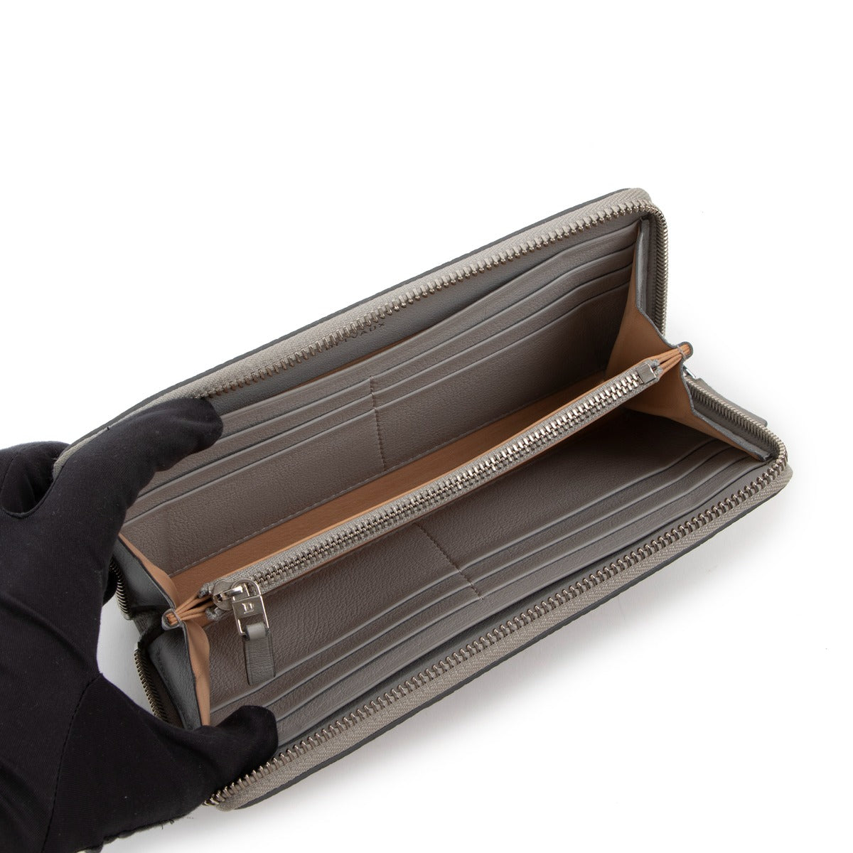 Portefeuille long zippé Delvaux Accordéon lézard brillant Lin