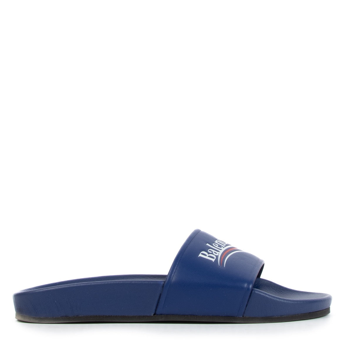 shop authentic second hand Balenciaga Blue Political Campaign Logo Leather Slides - size 36 on Labellov.com