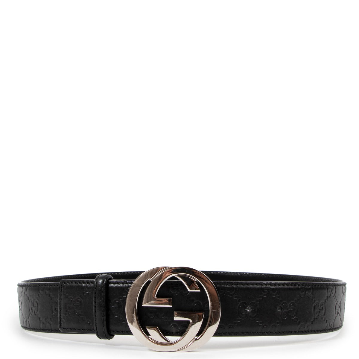 Buy an authentic second-hand Gucci Black Leather Signature Belt in Size 85 in very good condition at Labellov in Antwerp.