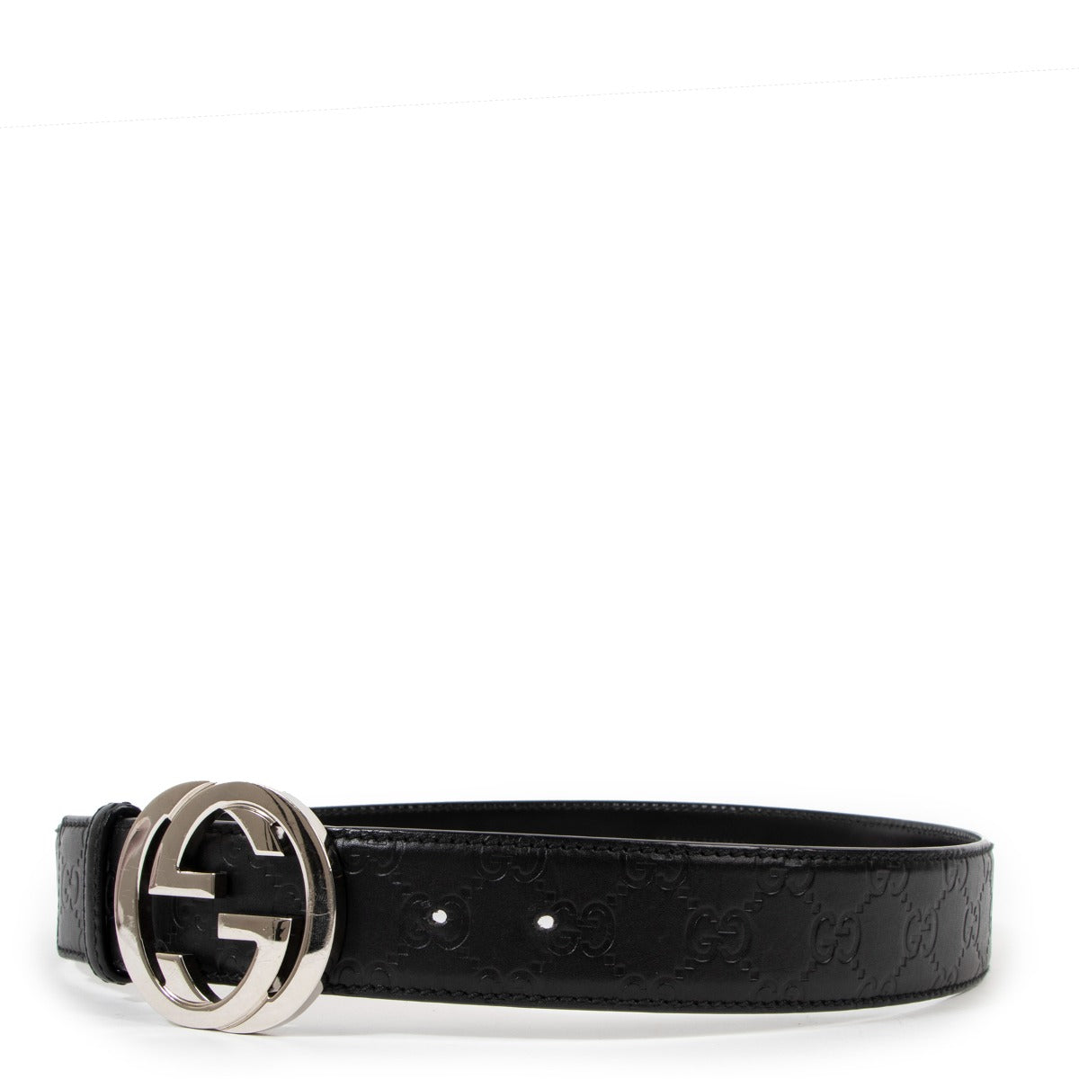 Gucci Black Leather Signature Belt - Size 85