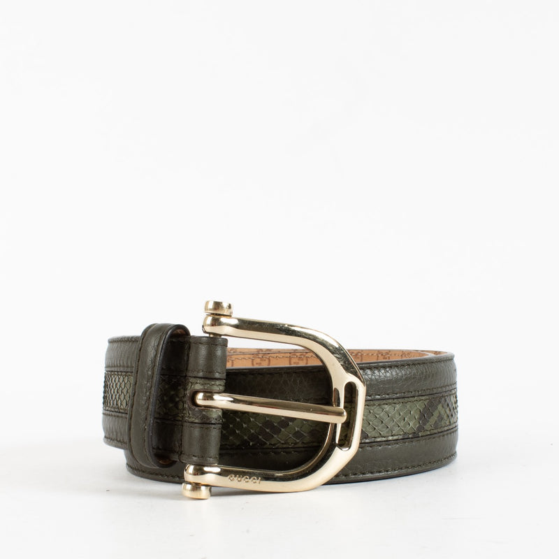 Authentic Preloved Gucci Green Python Horsebit Belt - Size 85 on Labellov.com