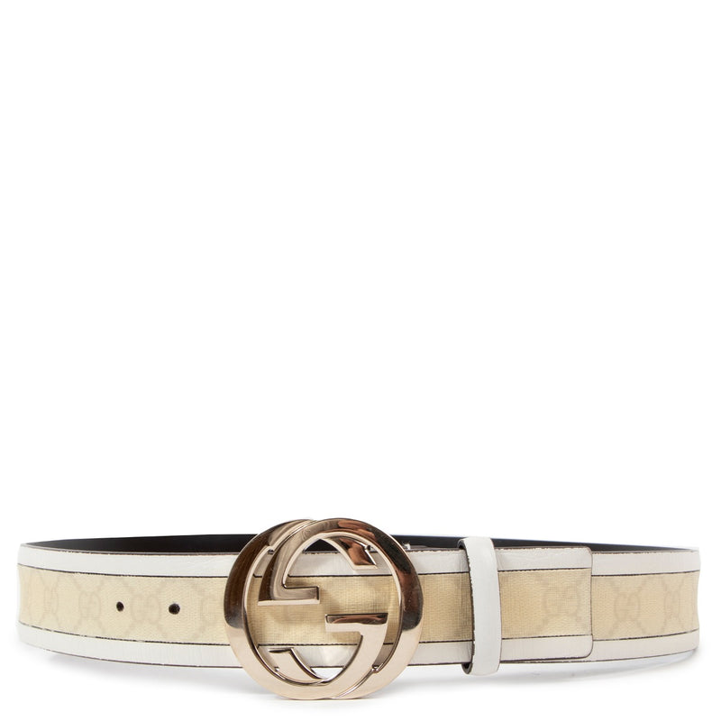 Gucci White Beige Signature Canvas Belt