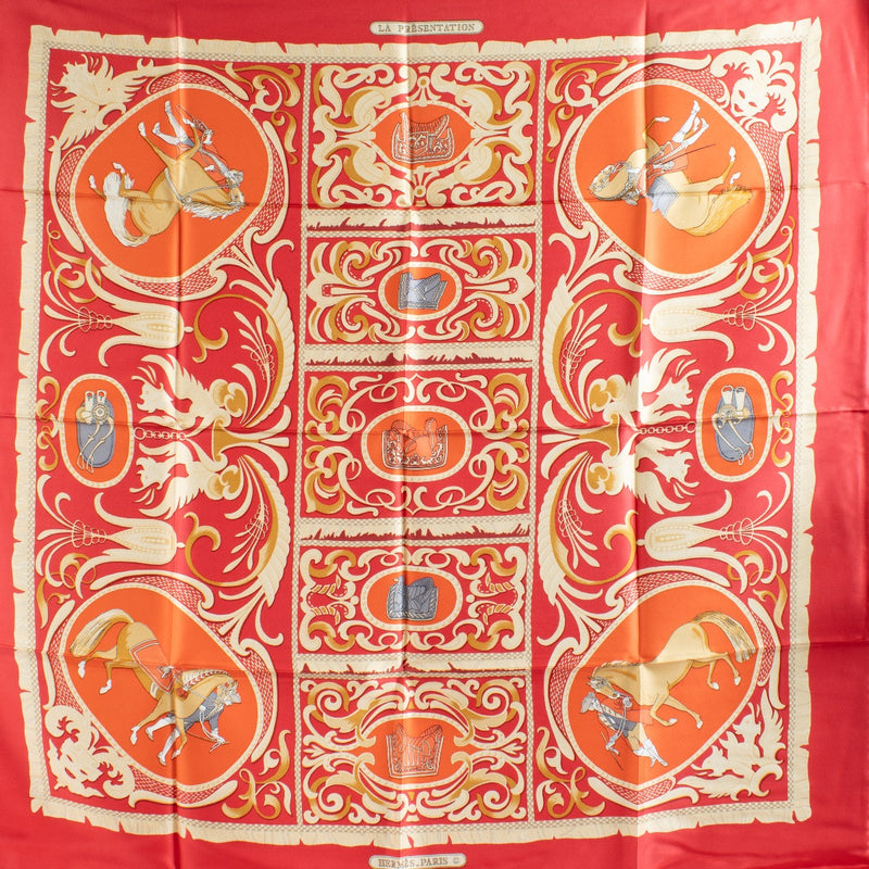 Authentic Preloved Hermès 90 Carré La Présentation Silk Scarf on labellov.com