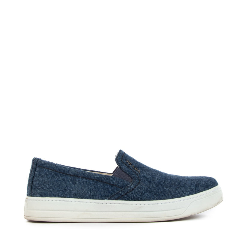 Prada Blue Denim Slip On Sneakers