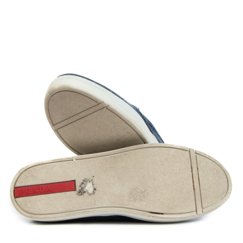 Prada Linea Rossa Blauwe Denim Slip-On Sneakers - Maat 36
