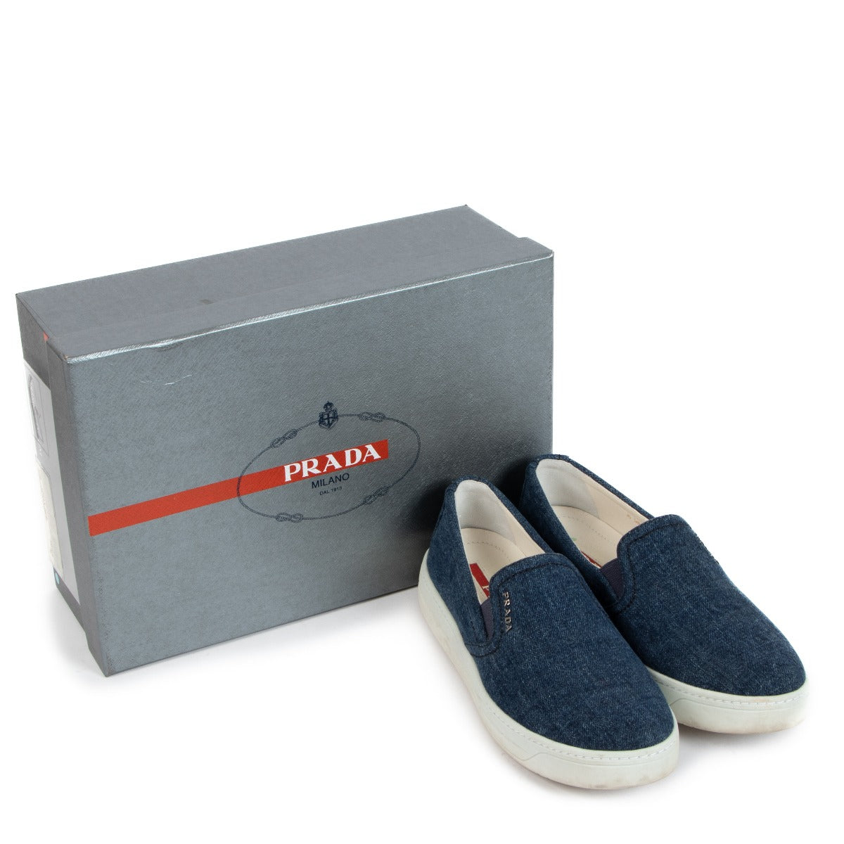 Prada Blue Denim Slip On Sneakers